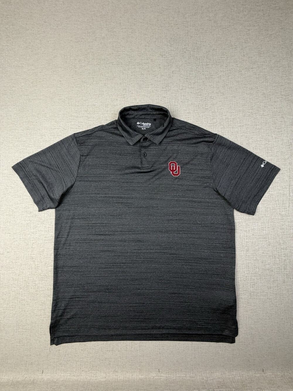 Columbia Golf Oklahoma Sooners OU Polo Men’s XL Black Gray Striped NCAA